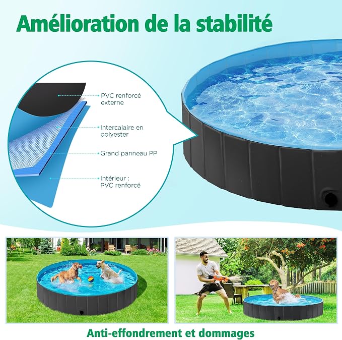 Yaheetech XXL Hondenzwembad Opvouwbaar 160 x 30 cm - Zwart - Antislip Hondenbad voor Honden en Katten