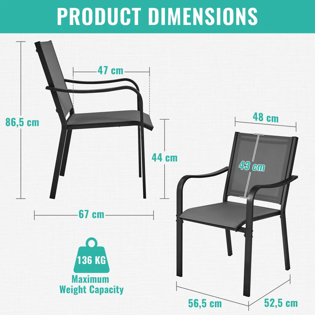 Yaheetech Tuinstoelen Set van 2 Stapelbaar 56,5 x 67 x 86,5 cm - Grijs - Weerbestendige Diningstoelen tot 136 kg