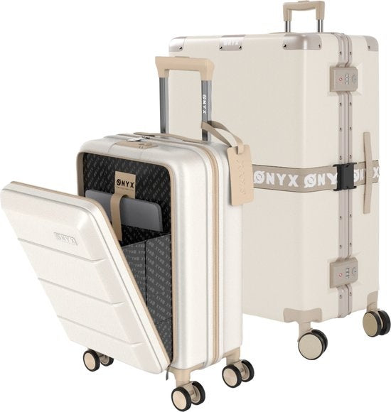 ONYX 2-delige Kofferset - Handbagage met voorvak en Check-in koffer - 35L/100 L - TSA slot - Lichtgewicht Trolley - Aluminium sluiting - Beige