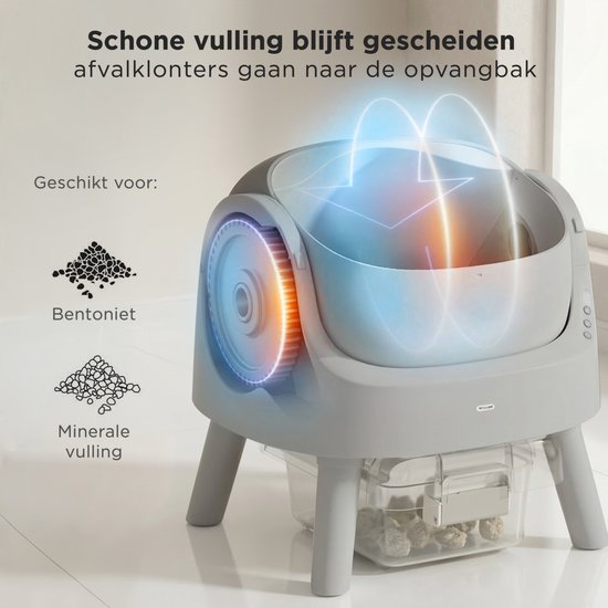 TrevoPet® Automatische Kattenbak - Zelfreinigend & Veilig - Voor Katten tot 12KG - Incl. Mat, 60 Afvalzakjes & Accessoires - 10L Afvalbak - Grijs