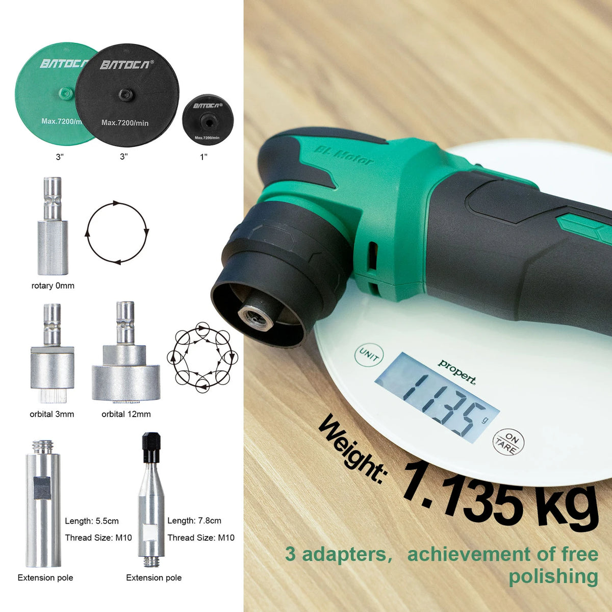 Batoca S4 Accu Miniploetsmachine - Blauw - Roterend & Excentrisch - 2000-5500 tpm - 2x 12V 2,5 Ah Accu - Steunschijf 25 & 75 mm