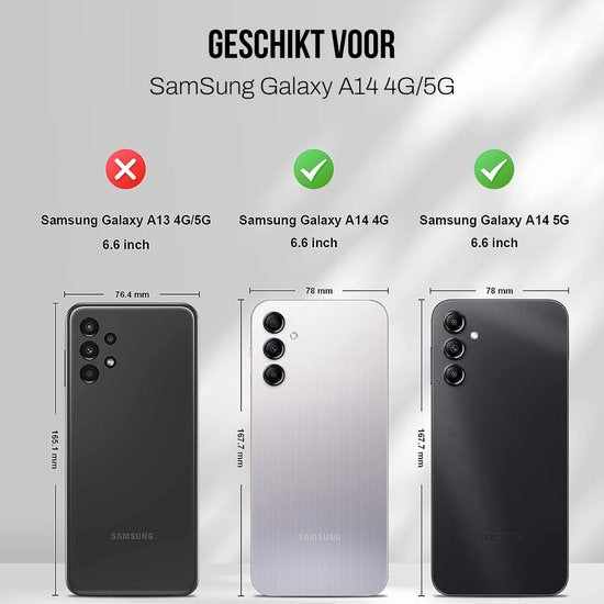 Podec Hoesje met Pasjeshouder geschikt voor Samsung Galaxy A14 Zwart Telefoonhoesje - Anti-Shock Bookcase Cover met 1x Screenprotector