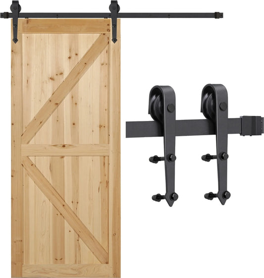 Yaheetech Schuifdeurbeslag Set 183 cm – Voorzien Van Koolstofstalen Rollen En Deurstoppers En Vloergeleider – Voor Houten En Metalen Deuren – Zwart IJzer – 183 x 23 x 5,5 cm