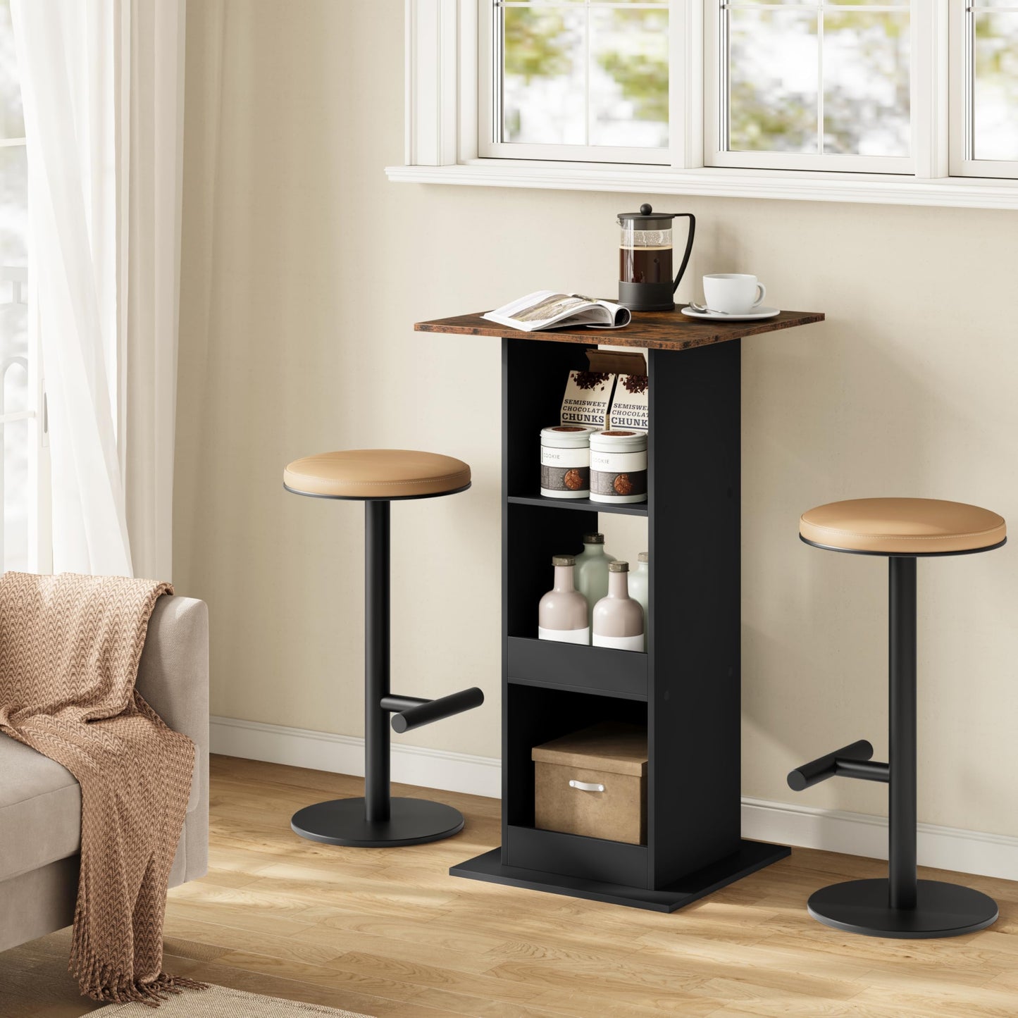 Woltu Bartafel - 109cm Hoog - Rechthoekig - 3 Schappen - Zwart/Rustiek Bruin