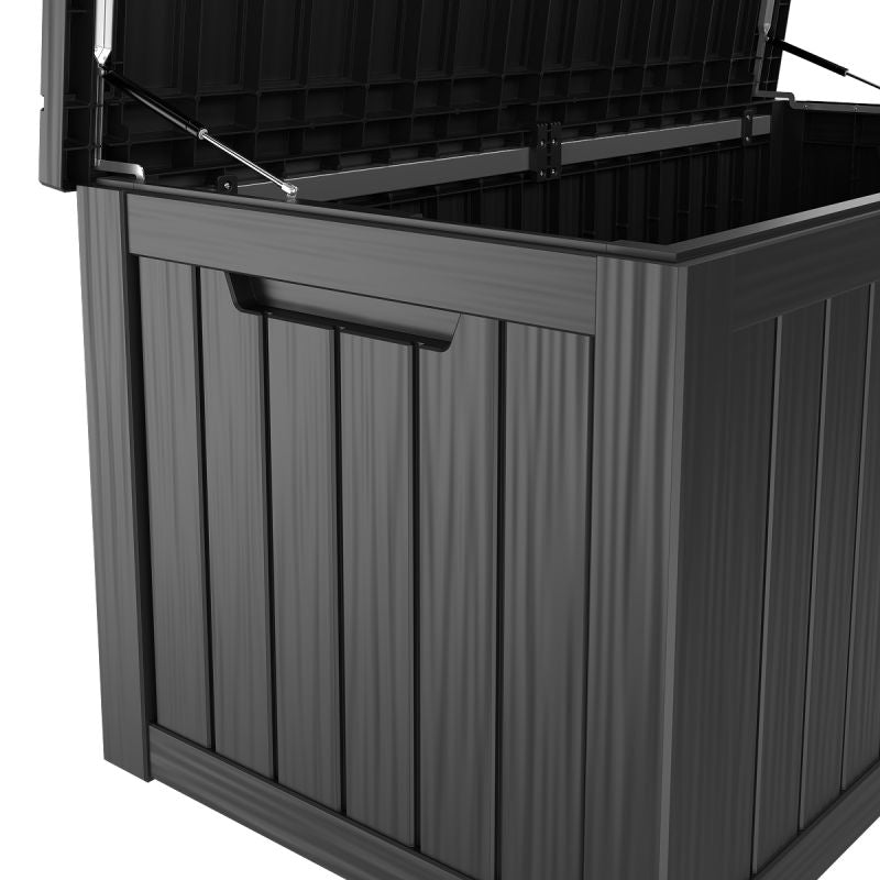 LifeGoods Opbergbox M – 142 x 67 x 60 cm – 450 Liter Inhoud - Luxe Gasveer - Geïntegreerde Handvatten – Zwart Kunststof