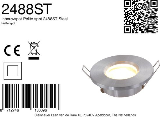 Inbouwspot Pelite Spot 2488ST Staal Ø10 | Kantelbaar | IP44 | Steinhauer