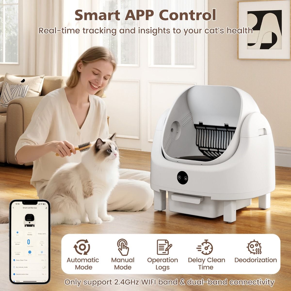 Coast Automatische Zelfreinigende Kattenbak - App-bediening - Veiligheidssensoren - Wit