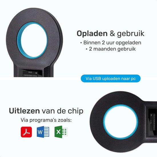 Dutchwide Chipreader Pro - Chiplezer Huisdier - Chip Reader Kat & Hond - Tot 128 tags - ISO11784/85 - EMID - FDXB