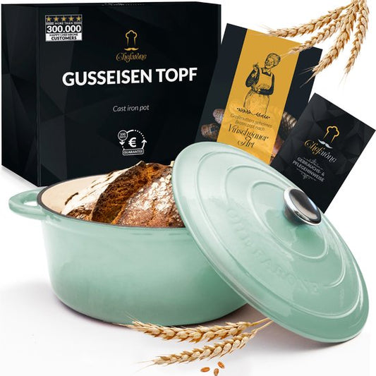 Chefarone Gietijzeren Pan 4.7L- PFAS vrij - Braadpan Inclusief Deksel - Geschikt Voor Alle Warmtebronnen - Geëmailleerd Groen