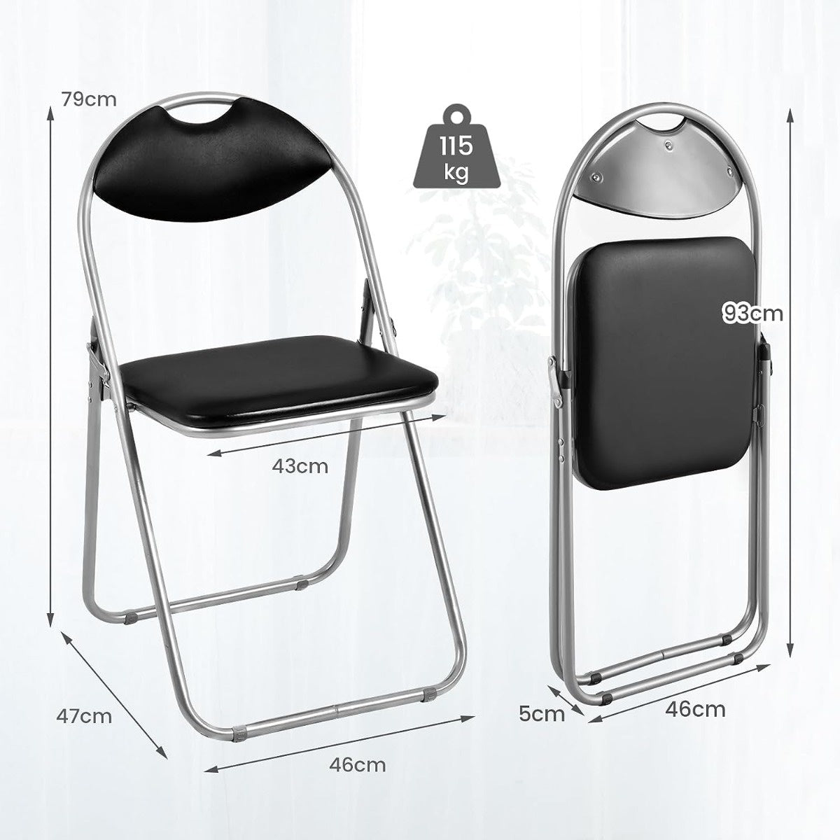 Coast 6er set vouwstoelen met metalen frame en gewatteerde stoelen en niet -slip voetblokken