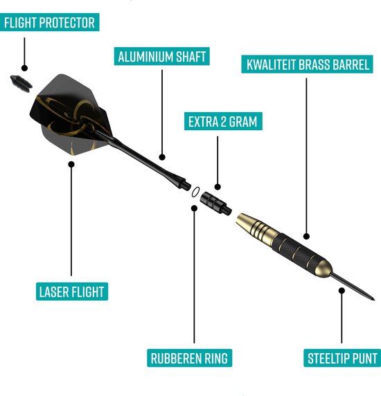 Napi Darts - 6 Dartpijlen (64-delig) - 23, 24, 25, 26 Gram Dartspijlen - 2 Sets Premium Brass Pijlen - Steeltip - Inclusief Dart Flights & Case