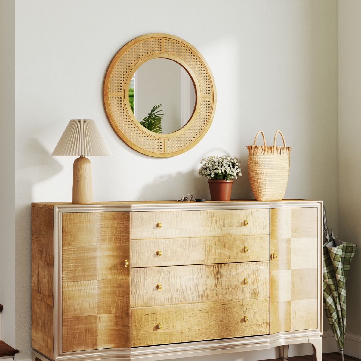 Coast Ronde Wandspiegel - Rotan Decoratie - Houten Frame - 65 cm Natuurlijk