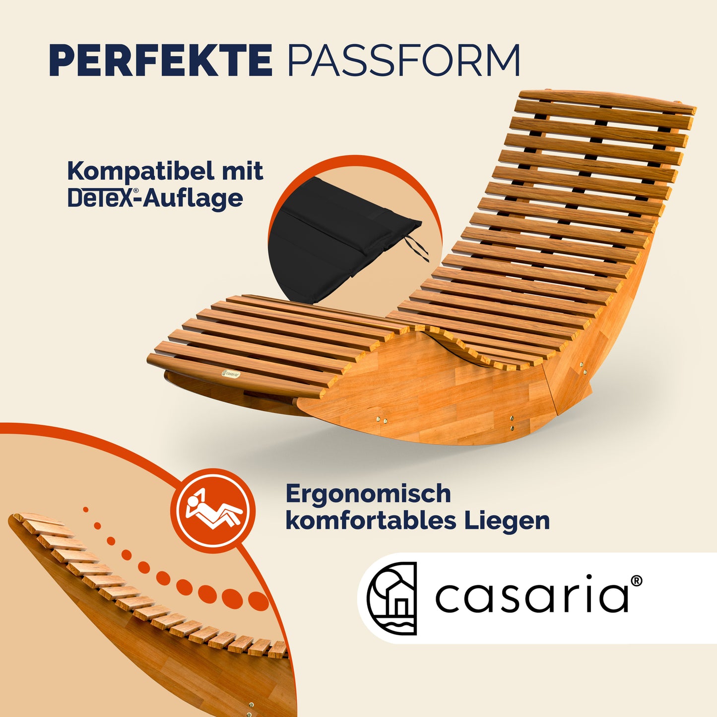 CASARIA Schommelligstoel Java – Ergonomisch Ligbed Van Duurzaam FSC-Acaciahout – Opvouwbaar En Weerbestendig – Voor Tuin En Terras – 154 x 60 x 78 cm