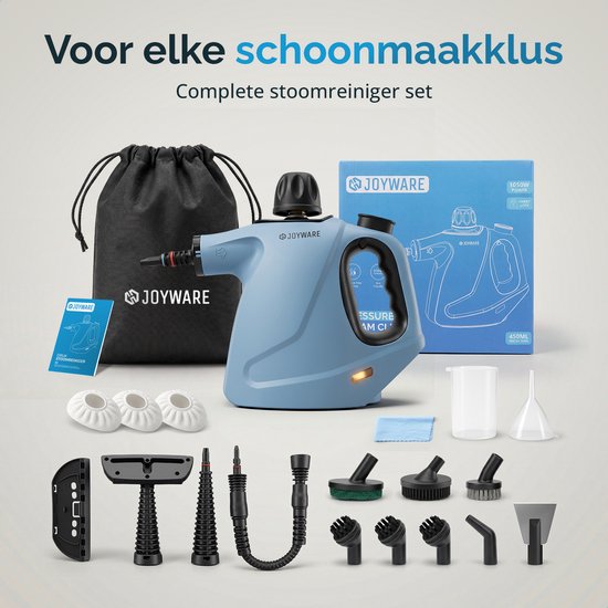 Joyware® 18-in-1 Stoomreiniger S2 – Handstoomreiniger met Steam Lock – Tapijtreiniger & Vlekkenreiniger voor Bank, Badkamer & Bekleding – Steam Cleaner – 1050W – 450ML