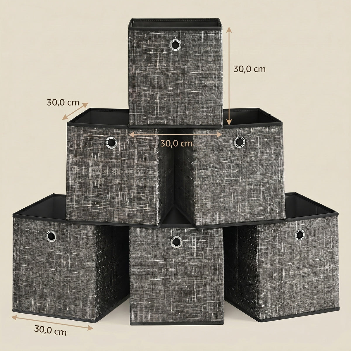 JOYFURNOS kubusopbergers, opvouwbare stoffen opbergboxen met handgrepen, set van 6, voor planken, kleding, zwart