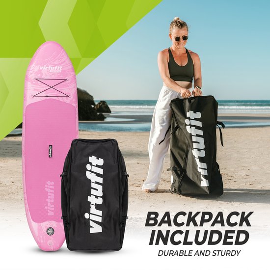 VirtuFit Cruiser Opblaasbaar SUP Board 305 cm - Max. 180 kg - Complete Set – Incl. Kajak Zitje, Peddel, Pomp, Tas & GoPro-mount – Stand Up Paddle Board - Roze