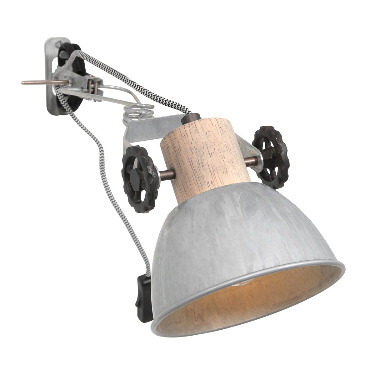 Klemspot en wandlamp Gearwood 2752NI Nikkel E27 fitting, trendy ontwerp, gemaakt van hout en metaal, voor binnengebruik, draaibaar en kantelbaar