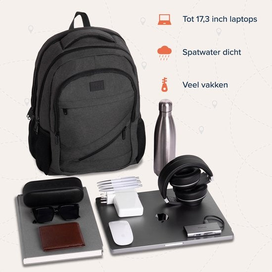 TRVLMORE Rugzak - 36L - 17 inch - Laptop Rugtas - Schooltas - Unisex - Spatwaterdicht Antraciet