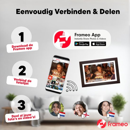 Denver Digitale Fotolijst 15.6 Inch - Hout - XL - Full HD - Frameo App - Fotokader - WiFi - 16GB - IPS Touchscreen - PFF1543DW
