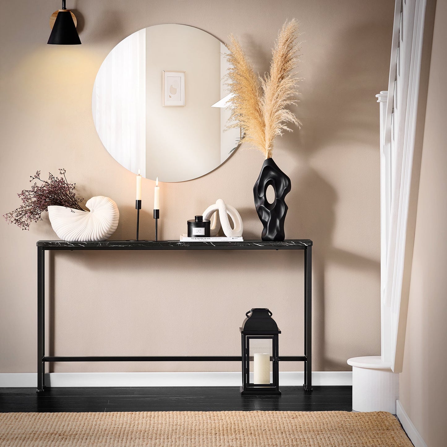 Sobuy Consoletafel FSB19 SCH Bijzettafel – 120 cm Lengte Met Marmerlook Blad En Zwart Metalen Frame En Vloerbeschermers – Voor Hal En Woonkamer – Hout En Metaal – 120 x 20 x 65 cm
