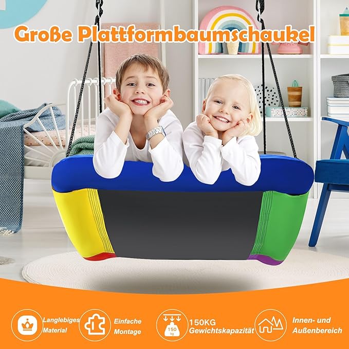 Coast Nest Skel Children Tree Swing met 100-160 cm verstelbare touwmuurzwaai gekleurd 123x45cm