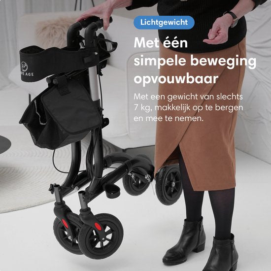 SafeLife® Rollator lichtgewicht en opvouwbaar - zitfunctie - voor binnen en buiten - Rugleuning en wandelstok houder - Zwart