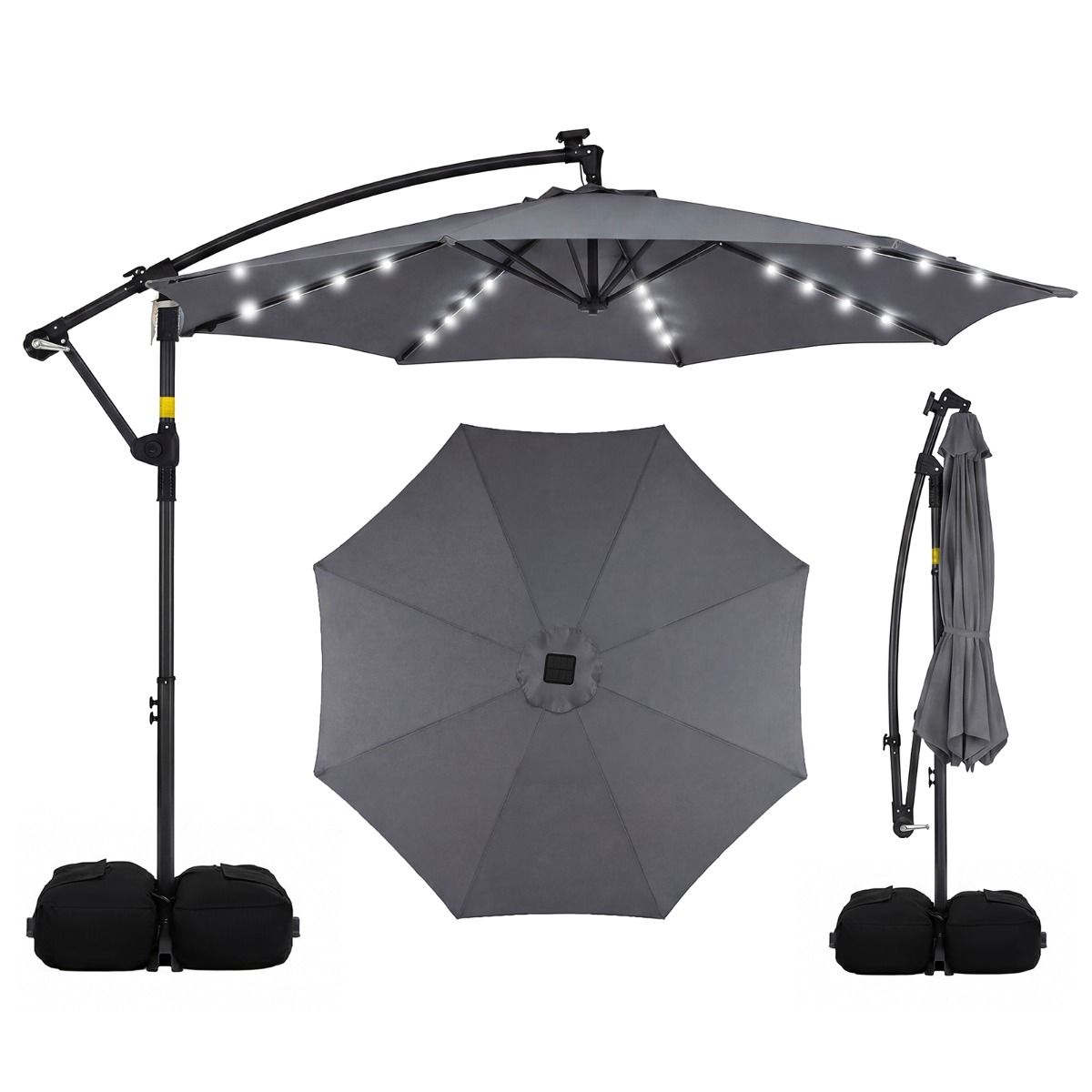 Coast tuinparasol op zonne-energie - LED-verlichting - 360° draaibaar - grijs