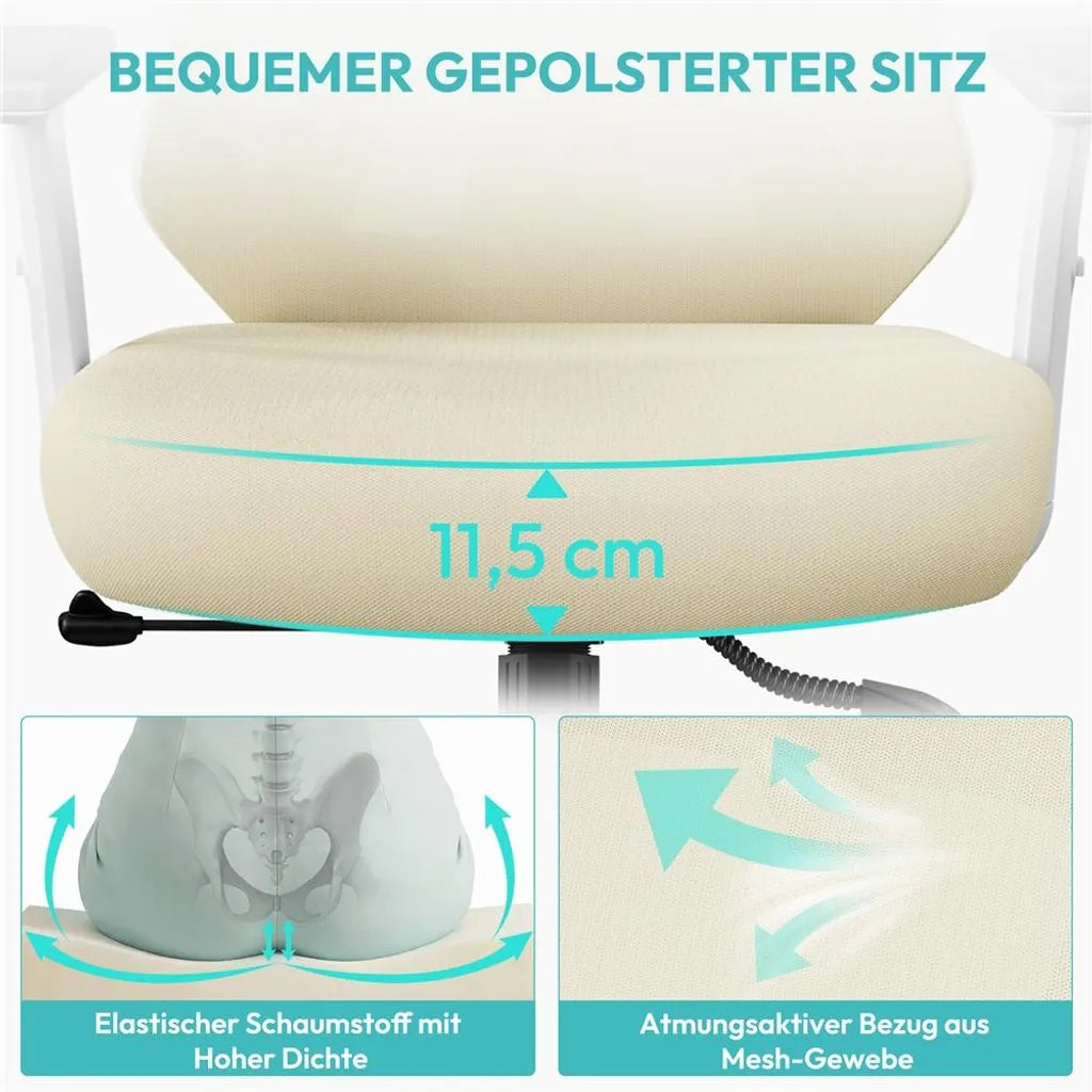 Yaheetech Ergonomische Bureaustoel met Verstelbare Hoofdsteun en Lendensteun - Beige - 70 x 59 x 115-125 cm