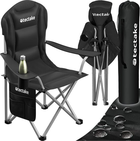 tectake® Campingstoel - Kampeerstoel - Opvouwbare stoel - Inclusief bekerhouder, opbergvak en draagtas - Luxe outdoorstoel - Glampingstoel