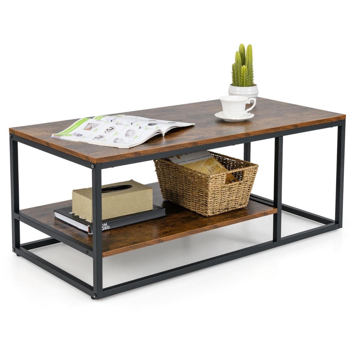 Coast Salontafel - rechthoekig - 2-laags opbergruimte - rustiek bruin en zwart - 105 x 50 x 42,5 cm