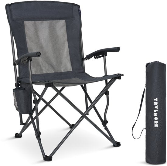 TRVLMORE Campingstoel - Opvouwbaar - 150KG Draagvermogen - Incl. Draagtas - Klapstoel - Visstoel - Kampeerstoel - Vouwstoel - Grijs