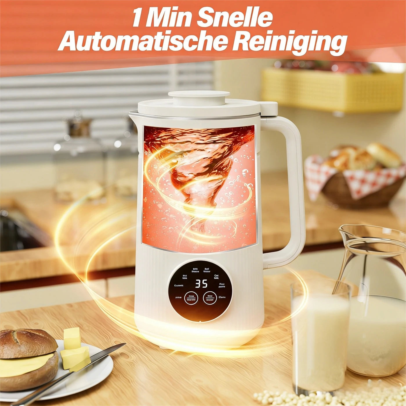 Iagreea Notenmelkmaker 8-in-1 1000ml - Soja & Havermelkmaker met Verwarmingsfunctie - Wit
