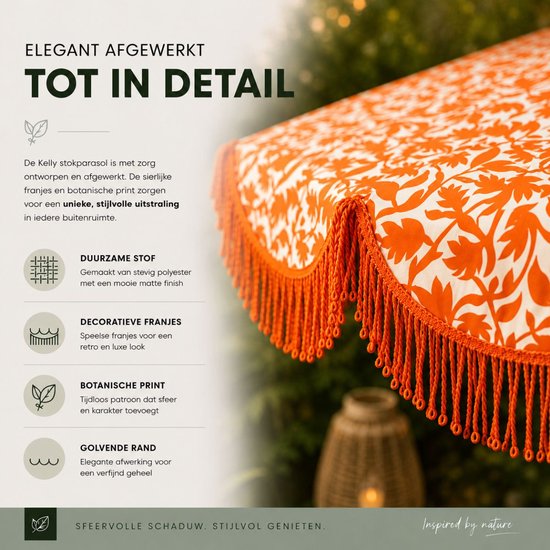 Mica Decorations Kelly Parasol met Draagtas - Stokparasol 238 x Ø235 cm - Tuin of Balkonparasol - Polyester, Staal - Oranje
