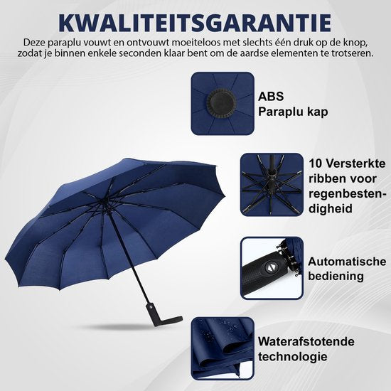K&L Stormparaplu Opvouwbaar - Stormbestendig tot 100km/u - Automatisch Uitklapbaar Paraplu - Incl. Beschermhoes - Blauw