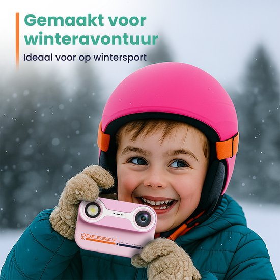 ODESSEY Waterdichte Kindercamera - met Tripod - Full HD - Selfie Camera - 32GB SD Kaart - Foto - Video - Spelletjes - Digitale Camera Kinderen - Fototoestel voor kinderen - Roze