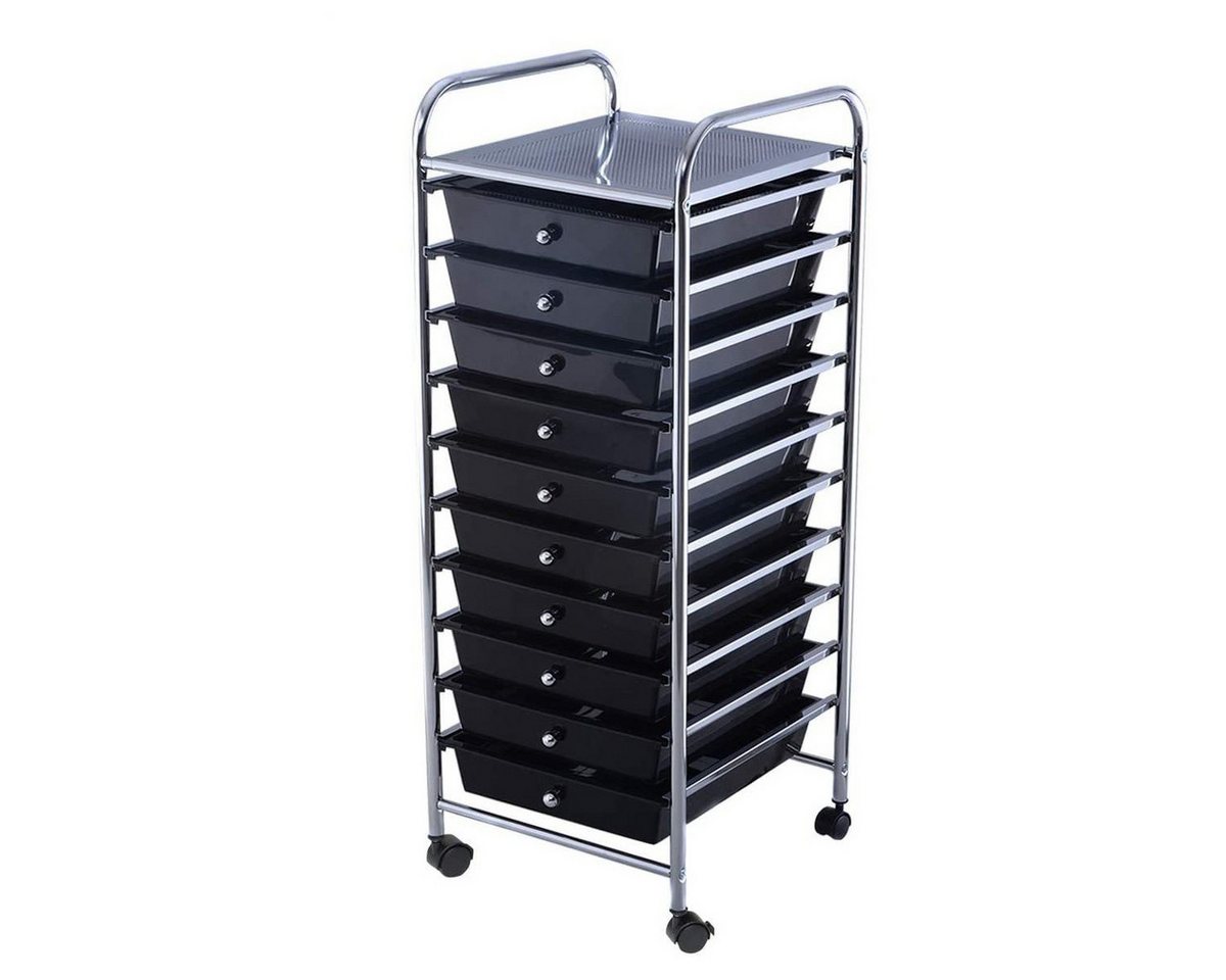 Coast Opbergwagen – 10 Lades & Bovenplank – 32,5 x 37 x 86 cm – Zwart