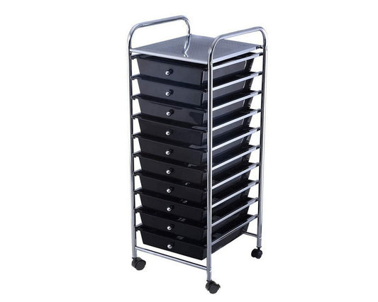Coast Opbergwagen – 10 Lades & Bovenplank – 32,5 x 37 x 86 cm – Zwart