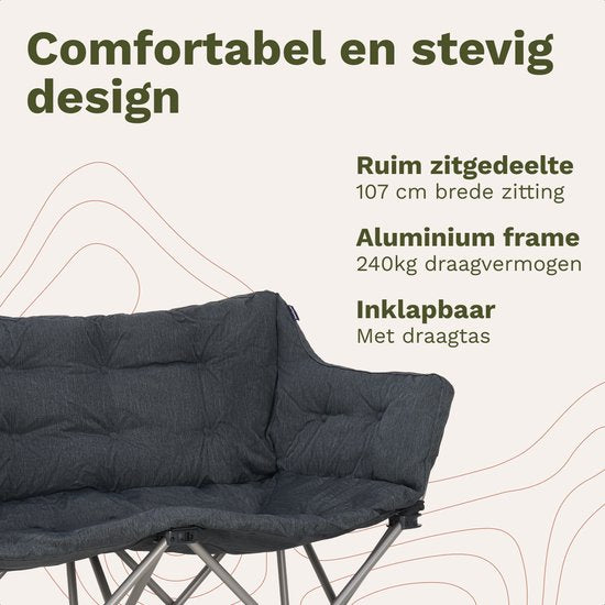 TRVLMORE Campingstoel - Opvouwbaar - 2-Persoons - 240KG Draagvermogen - Incl. Draagtas - Vlinderstoel - Kampeerstoel - Vouwstoel - Grijs
