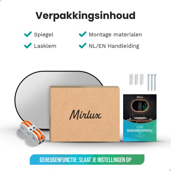 Mirlux Badkamerspiegel Ovaal 90x60 cm – LED Verlichting & Verwarming – Anti-Condens Douchespiegel – Zwart
