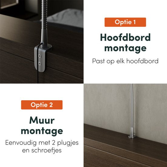 Nolt Leeslamp voor in Bed - Nachtlampje Dimbaar - 2 Bedlampjes - Bedlamp Slaapkamer - Leeslampjes Hoofdbord - Leeslampje Volwassenen