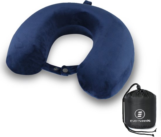 EverNeeds - Nekkussen - U Vorm - Memory Foam - Donker Blauw - 7x30x11 cm