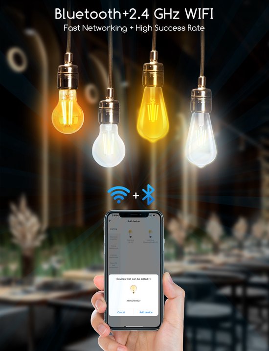 Aigostar 10YIE - ST64 - Slimme verlichting - Lichtbron E27 - Ø 6,4 cm - Appbesturing - Dimbaar - Smart Bulb - 6W