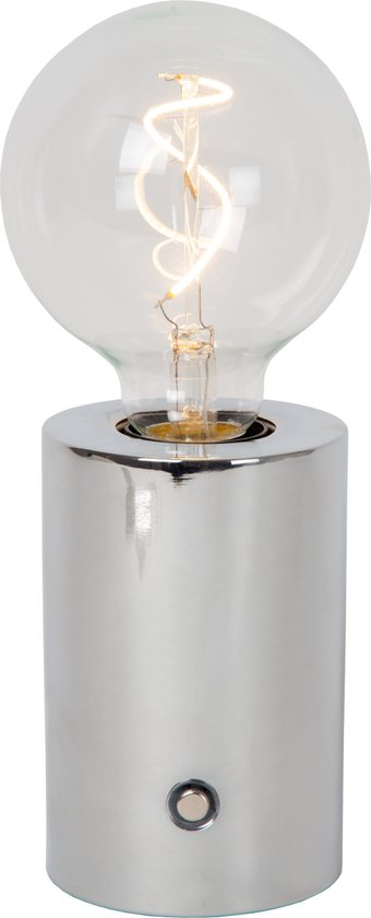 Lucide VIVO - Oplaadbare Tafellamp - Accu/Batterij - Ø 8 cm - LED Dimbaar - E27 - 1x1W 2700K - Chroom
