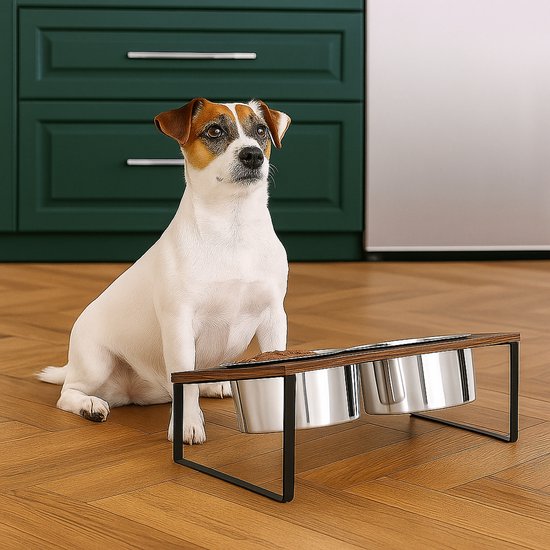 Ceruzo Dubbele Voerbak met Standaard - 40x20x16 cm - Metaal- MDF