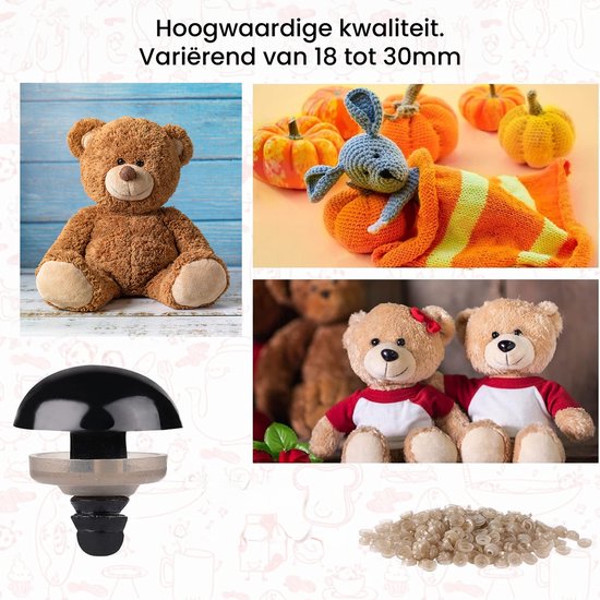 Faas Grote Veiligheidsoogjes - 80 Stuks - Veiligheidsneusjes - 17 t/m 30 mm - Incl. Sluitringen - Zwart