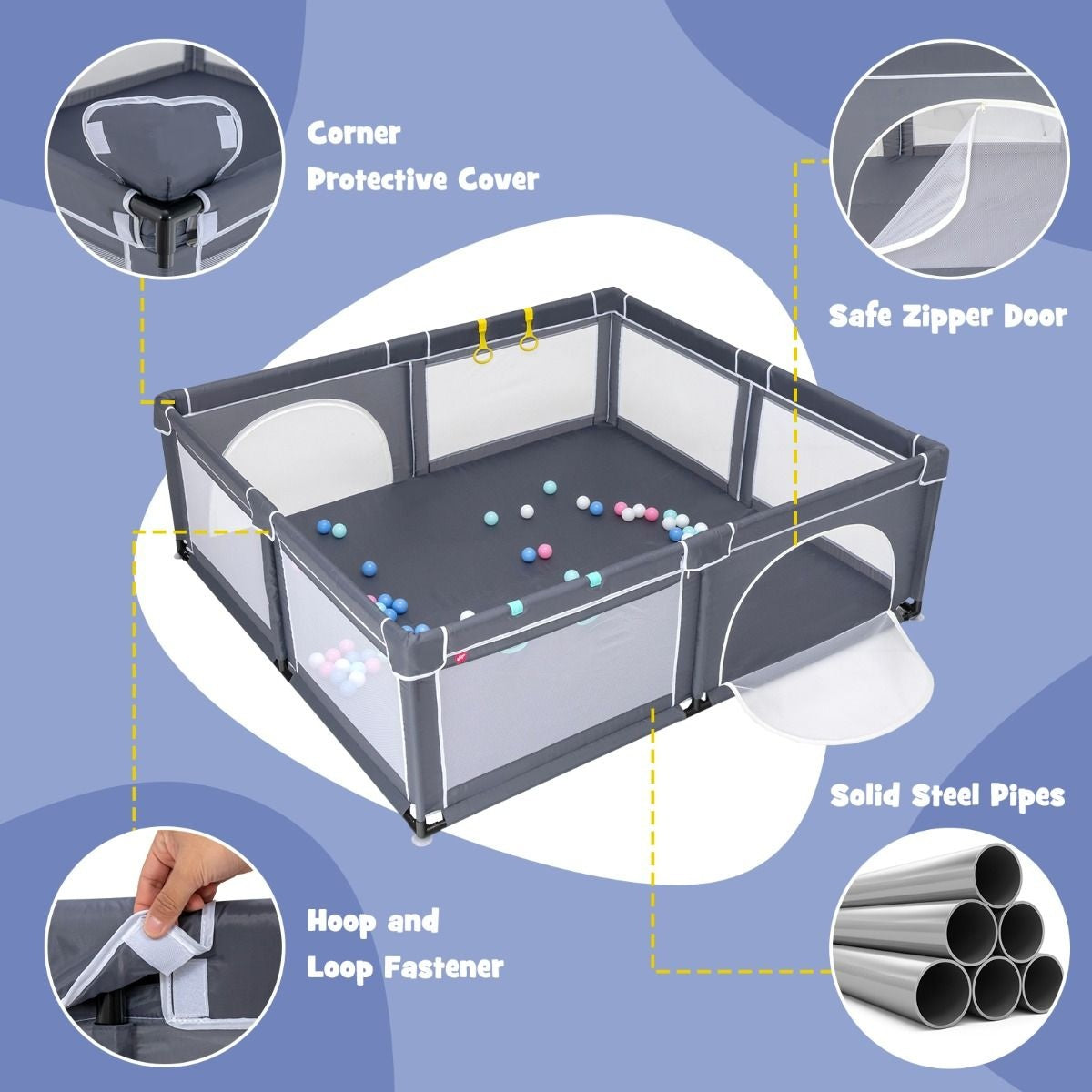 Coast Speelbox Playpen Baby - 206 x 185,5 x 68cm - Donkergrijs