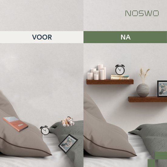 Noswo Zwevende Wandplank - Set van 2 met 15 kg Laadvermogen - Massief Mango hout - Muurplank - 43x16,8 x4 cm - Te gebruiken als Wandplank, Boekenplank en Fotoplank - Inclusief Bevestigingsmateriaal