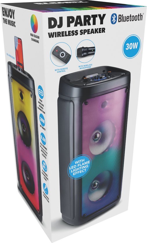 Bluetooth Speaker met Microfoon - Partybox met Sfeerverlichting - Muziek Box en Karaoke Set - Party Speaker met Bluetooth, Aux en USB Ingangen - Makkelijk te Verplaatsen met Handvat - Zwart