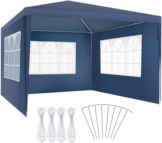 Tectake Partytent - Paviljoen - Opvouwbaar - Met Zijwanden - Waterdicht - 300 x 300 cm – Blauw