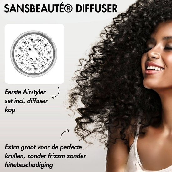 Sansbeauté® 8-in-1 Airstyler met Diffuser - Multistyler - Fohnborstel Kort Haar - Föhnborstel - Haarstyler - Haardroger - Warmteborstel - Krulborstel - Krultang - Stijlborstel - Roterende Kabel